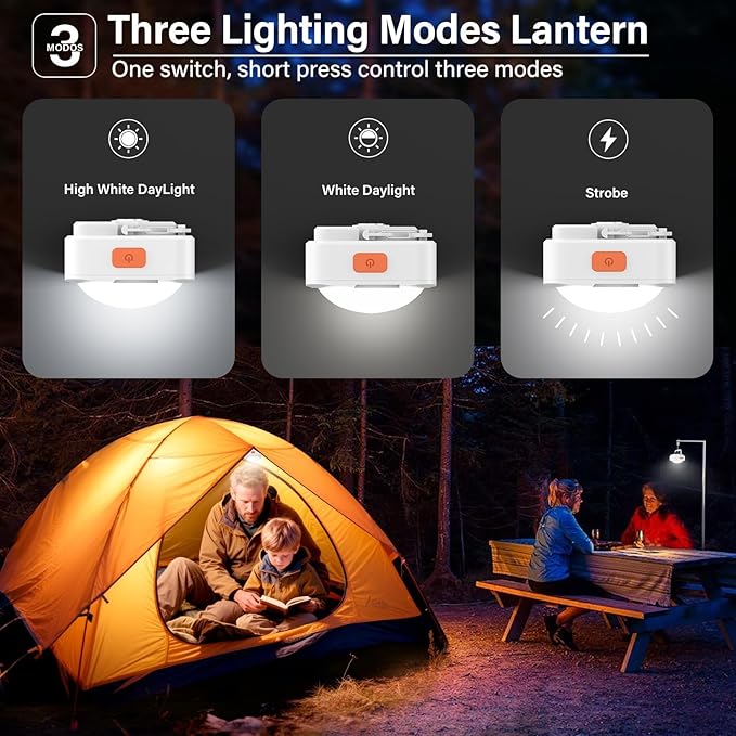 Rechargeable Camping Lights FLY2SKY 4Pcs White Tent Lights Mini Flashlight Portable LED Camping