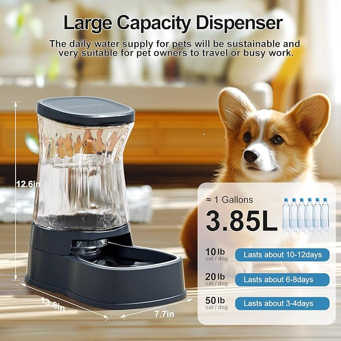 Gardner Pet Automatic Dog Water Dispenser Gravity Stainless Steel Water Waterer Feeder, 100%