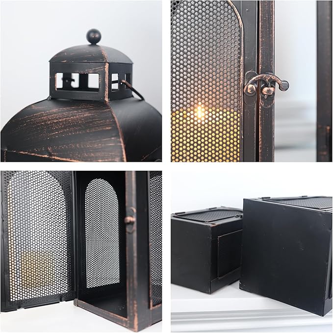 DECORKEY Luxury Lantern Decorative Outdoor & Indoor, Set of 2 (19’’&13’’) Metal Candle Lanterns