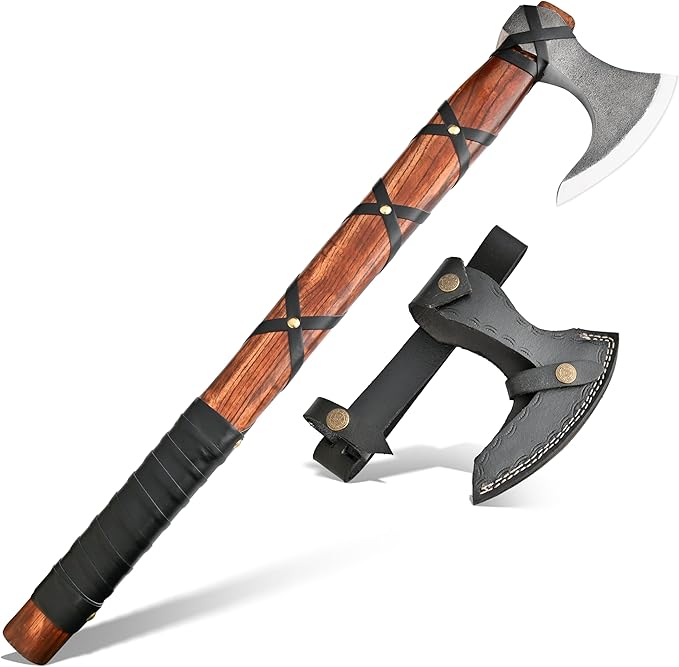 22-Inch Hand-Forged Viking Bearded Axe with Sheath – Survival & Camping Hatchet for Men – Best Gift