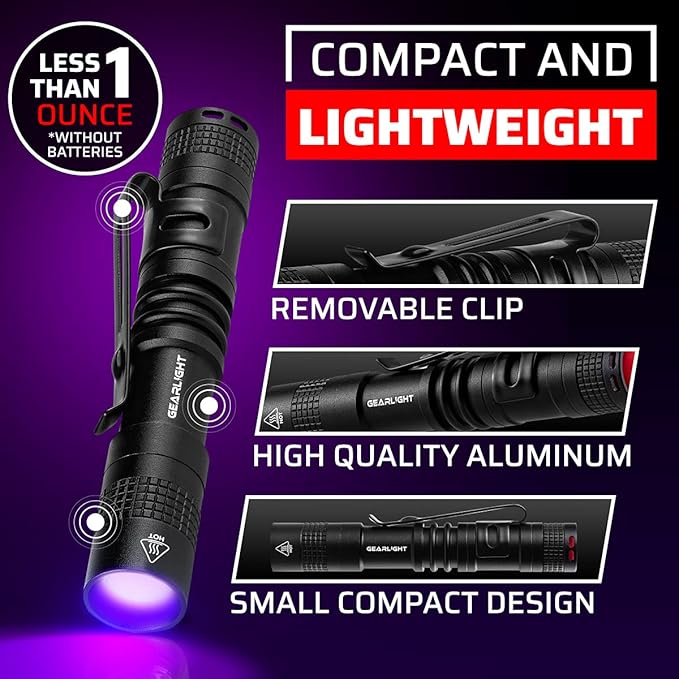 GearLight UV Flashlight S50-365 nm Mini Blacklight Ultraviolet Pen Flashlights for ID Check, Leak