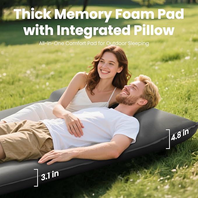 Double Camping Sleeping Pad with Electric Pump, 3.15" Thick 2 Person Self Inflating Memory Foam
