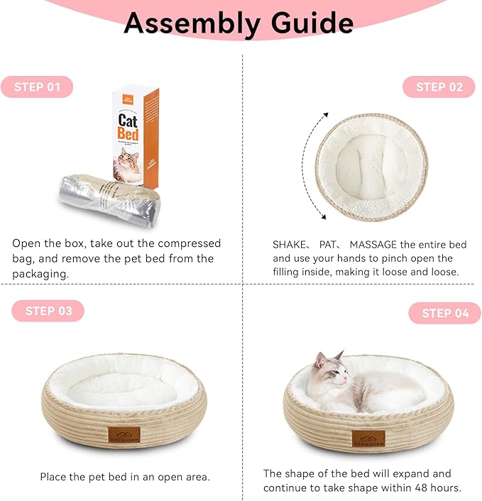 20in Camel Round Cat Dog Bed Gift for Large Medium Small Dogs Cats, Machine Washable Sleeping Sofa