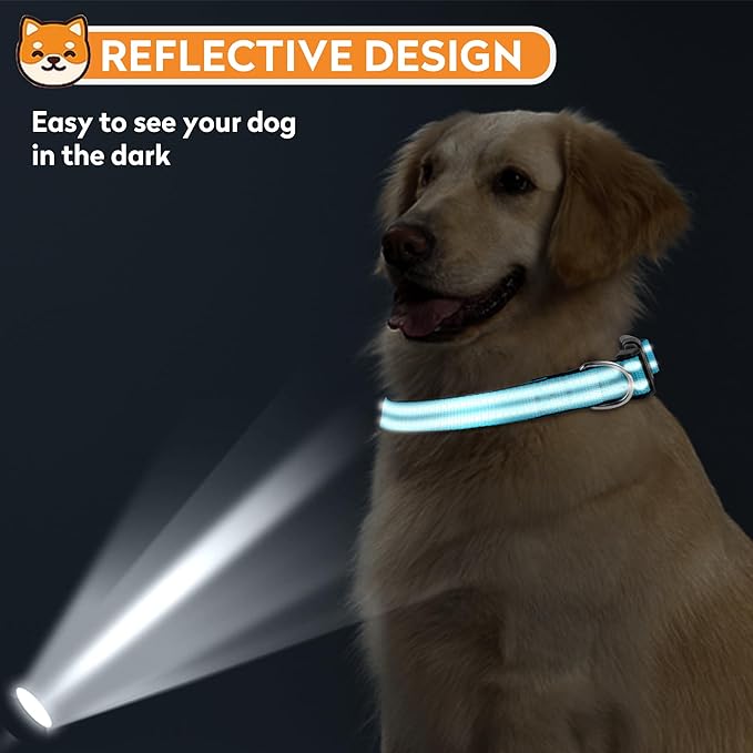 Reflective Dog Collar, Adjustable Soft Neoprene Padded Nylon Pet Collars with Buckle for Large