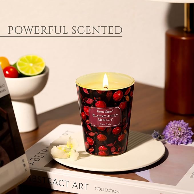 HomeLights Soy Wax Candles for Home Scented, 1-Wick Candles in Blackcherry Merlot Scented