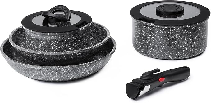 ROSSETTO 7pcs Pots and Pans Set Non Stick from France, Ceramic Cookware Set with Removable Handle