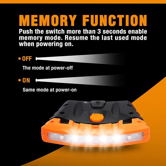 EverBrite 2-Pack Rechargeable Hat Light, Waterproof Clip on Cap Light with Memory Function, Red