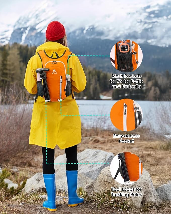 Small Hiking Backpack with Front Phone Holder, Packable Back pack with Chest and Waist Strap