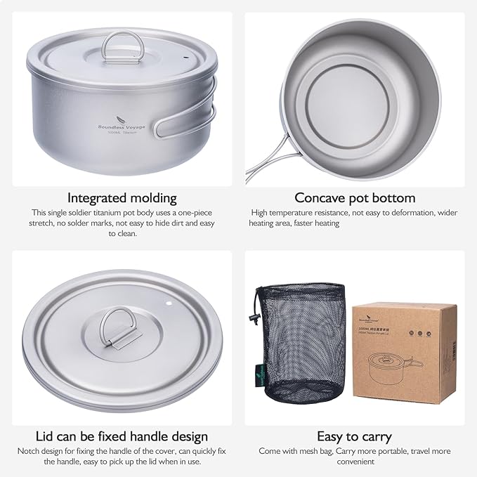 Boundless Voyage Titanium Pot Multifunctional Cooker Ultralight Camping Pot with Handle & Lid