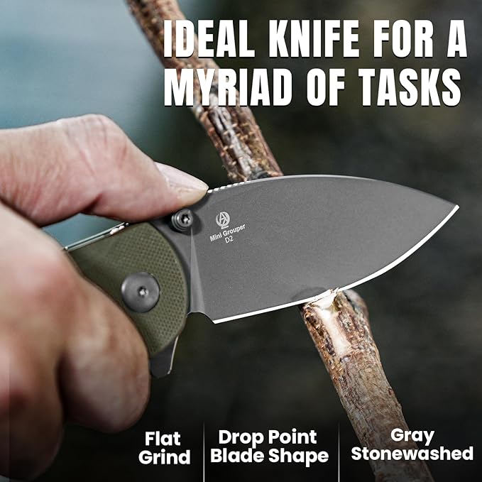Kizer Mini Grouper Folding Pocket Knife, 3.16??D2 Blade G10 Handle Camping Folding Knife, Button