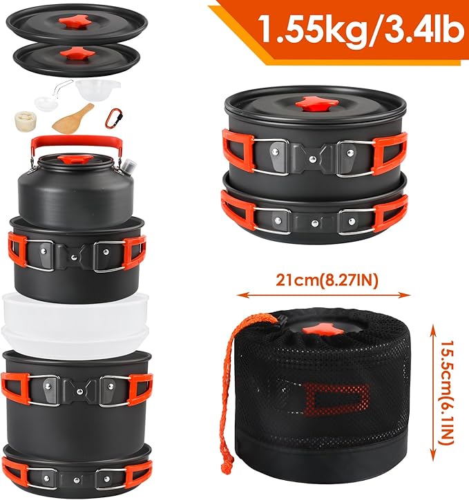 Gutsdoor Camping Cookware Set Camping Gear Campfire Utensils Non-Stick Cooking Equipment
