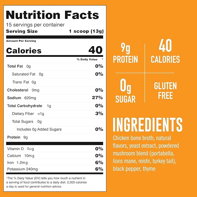 LonoLife Mushroom Chicken Bone Broth Powder Mix | 10g Protein | Collagen-Rich, Keto & Paleo