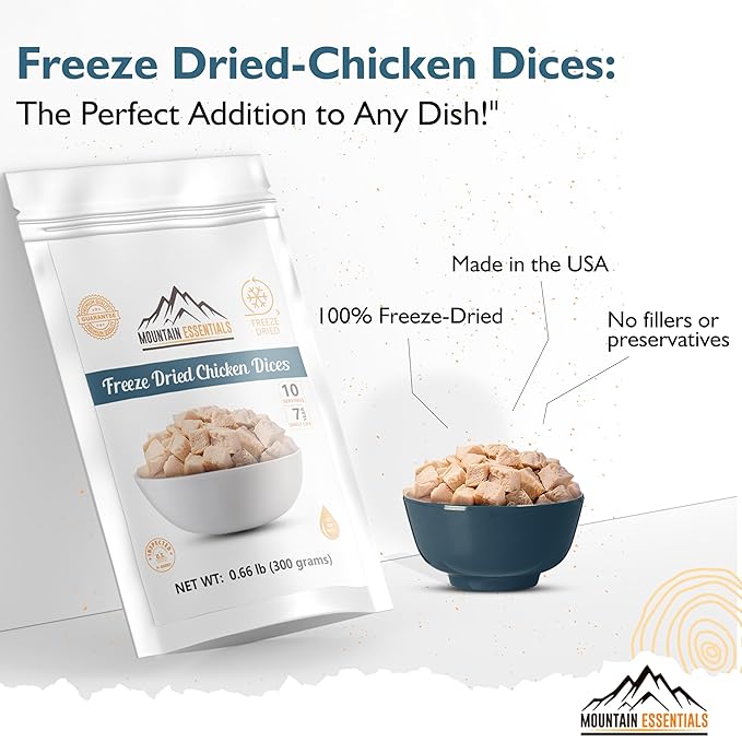 MOUNTAIN ESSENTIALS Freeze-Dried Diced Chicken ??Fully Cooked and Ready to Eat | Everyday Pantry