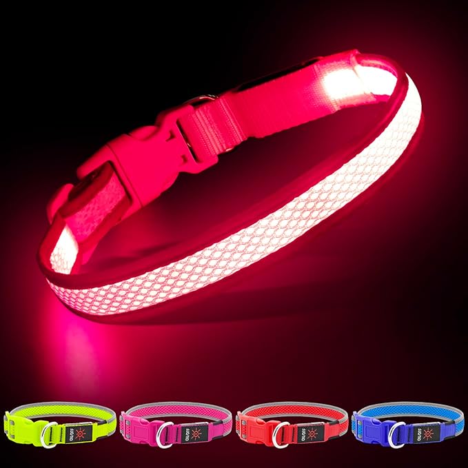 YFbrite Light up Dog Collar, USB Rechargeable LED Puppy Collar Super Bright Adjustable Glowing Dog