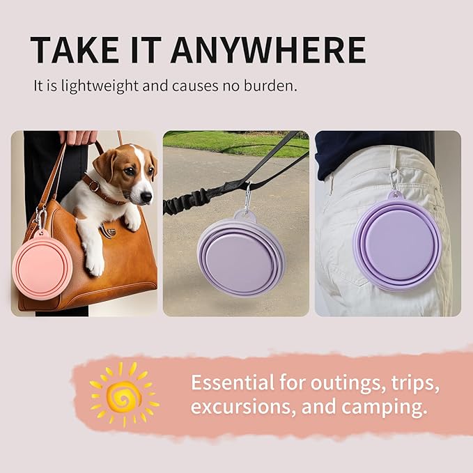 Collapsible Dog Bowls 2-Pack, Portable Travel Dog Bowl with Carabiner, Food-Grade Silicone Pet Bowl