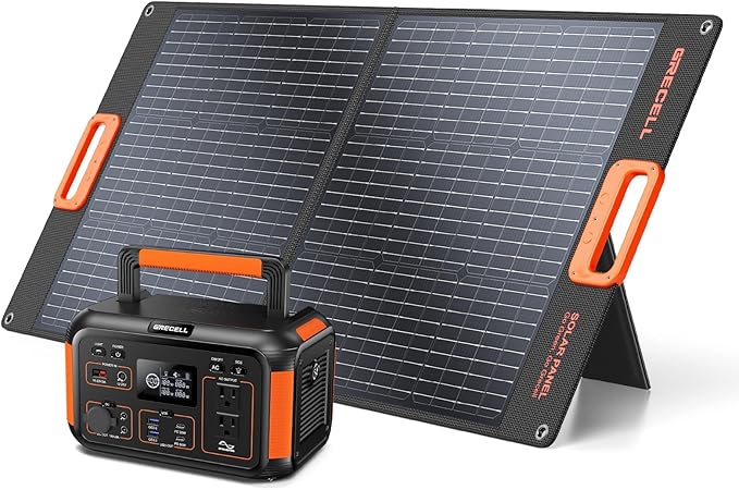 GRECELL 500W Portable Power Station with 100W Solar Panel 20V, Solar Generator 500W AC Outlet