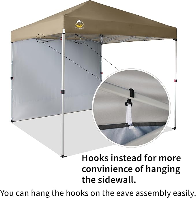 CROWN SHADES 8x8 Pop Up Canopy with 1 Side Wall - Beach Tent with One Push Setup - Outdoor Sun