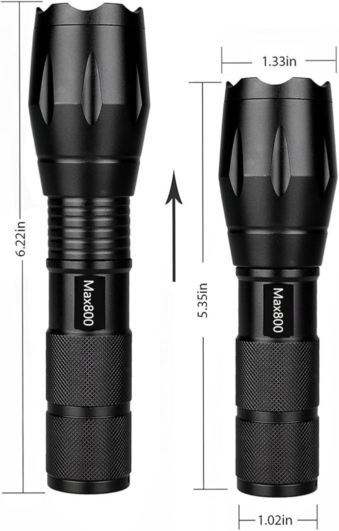 2 Pack LED Tactical Flashlight Water Resistant Military Grade 2000 Lumens 5 Modes Zoom Function