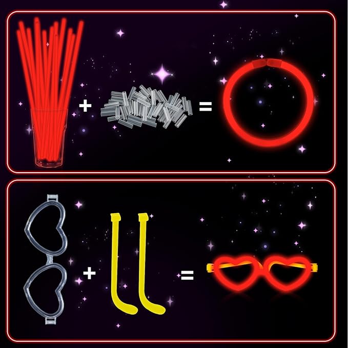 60 Pack 8??Red Glow Sticks Bulk Bright Glow Sticks with 60 Connectors 20 Heart Glasses Glow In The