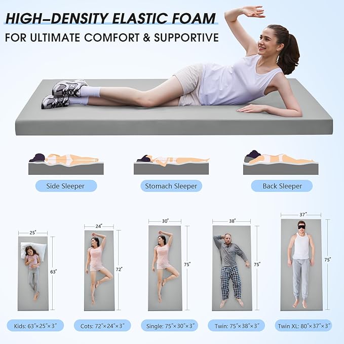 CYMULA Memory Foam Camping Mattress Pad,3inch Sleeping Pad for Camping,Non-Slip Bottom Floor Cot