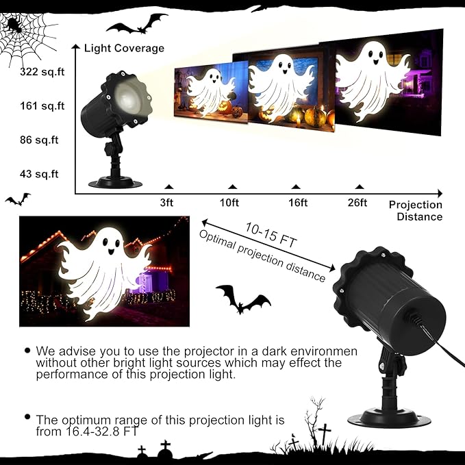 Treela Halloween Projector Lights Outdoor Cute Ghost Lights Decoration Dynamic Outside Indoor LED