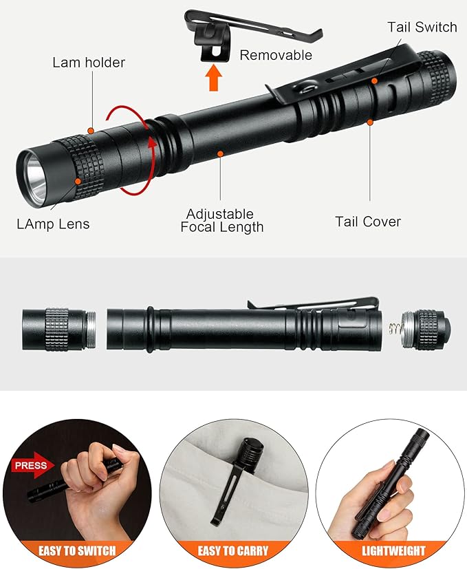 Vinsot 20 Pack LED Pen Lights Bulk Large Pen Light Flashlights Pocket 5.12 Inch LED Torch with Clip