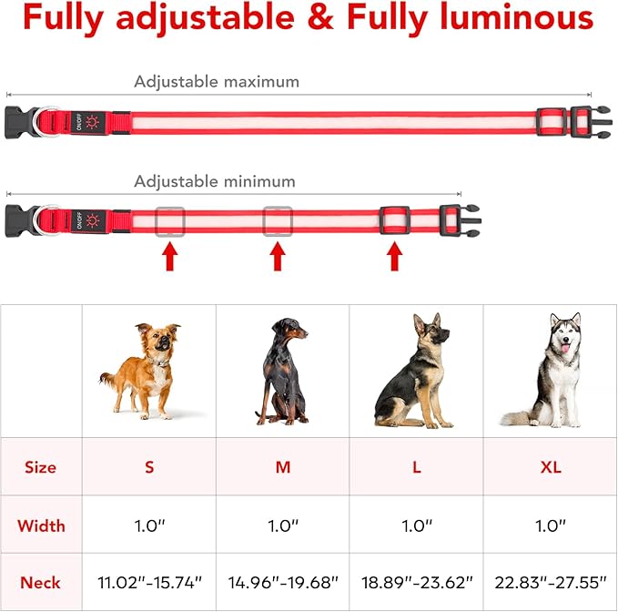 Vizpet LED Dog Collar, Light Up Dog Collar Adjustable USB Rechargeable Super Bright Safety Light