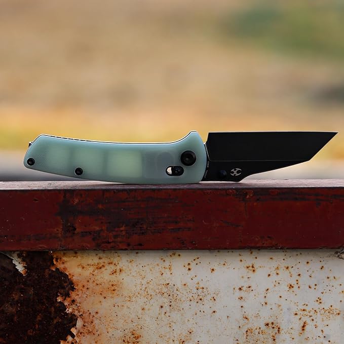 KANSEPT Main Street Pocket Folding Knife, 3.36''Black Ticn Coated 154CM Sharp Steel Blade, Jade G10