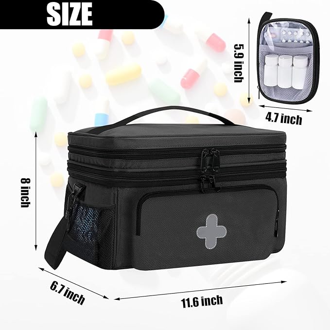 Medicine Storage Bag, Medical Bag Pill Bottle Organizer for Emergency, Medicine Box Empty with