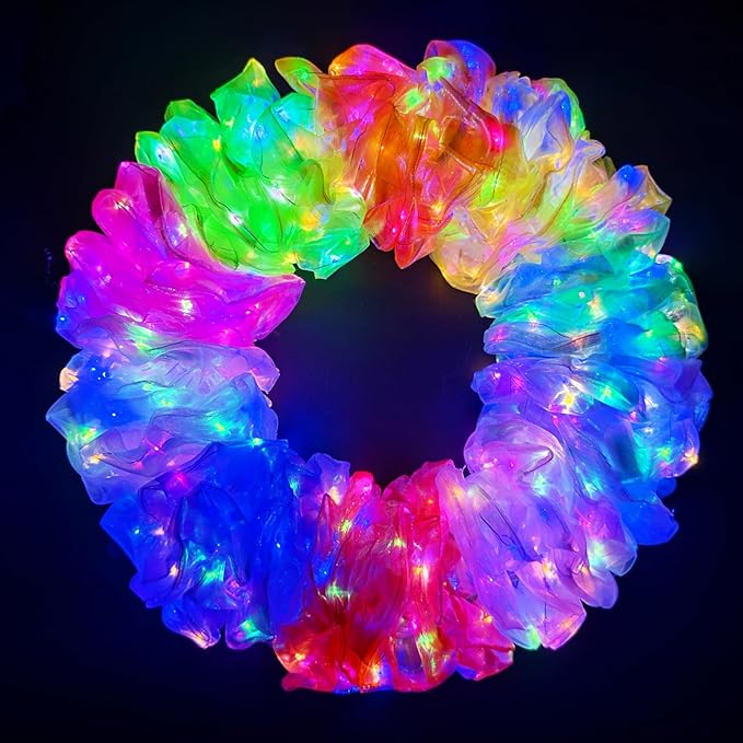 40 PCS Light up Scrunchies, 3 Glow Mode, LED Hair Accessories for Women, Glow in the Dark Party