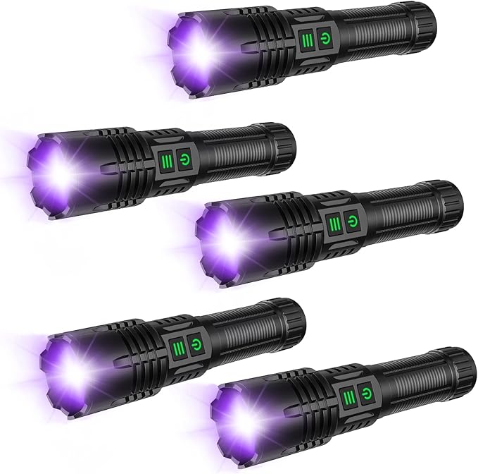 AdamStar UV&High Lumens Flashlight Rechargeable, 2-in-1 Powerful Blacklight LED Flashlight Tactical
