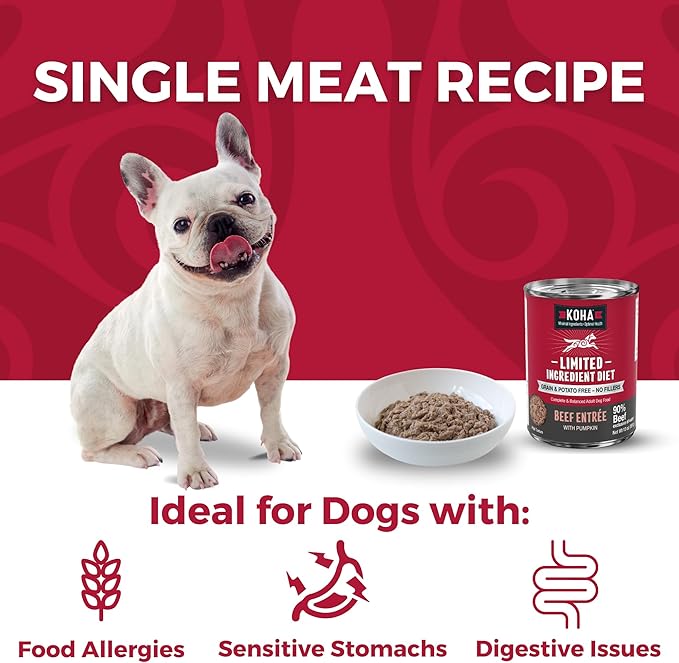 KOHA Limited Ingredient Diet Beef Entrée for Dogs - Grain Free Wet Dog Food with No Fillers