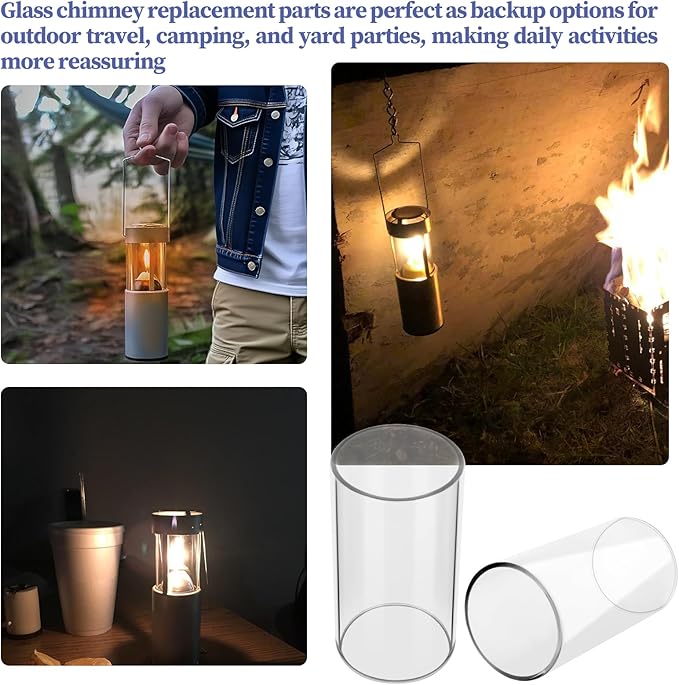 2-Pack Compatible Replacement Glass Chimney for UCO Candle Lantern, Durable & Heat-Resistant Glass