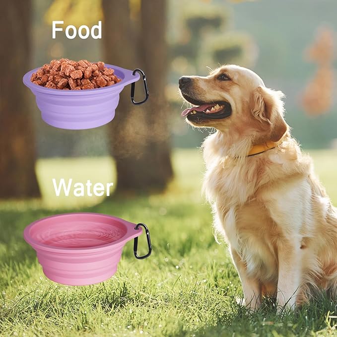 PetBonus 2-Pack Large Silicone Collapsible Dog Bowls, 34oz/1000ml BPA Free Portable Foldable Travel