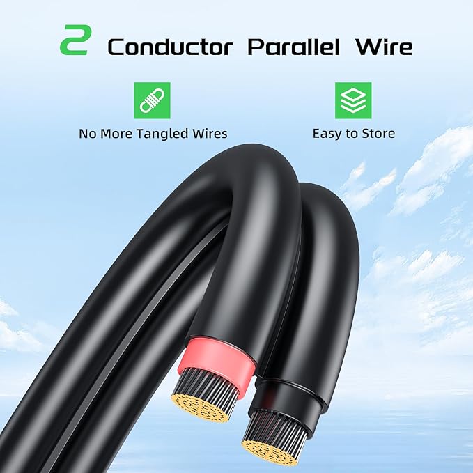 Bateria Power 6 Feet 8AWG Solar Panel Extension Cable, 10mm² Twin Wire Conductor Parallel Solar