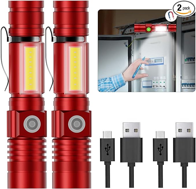 Hoxida Flashlight USB Rechargeable, Magnetic LED Flashlight, Super Bright LED Tactical Flashlight