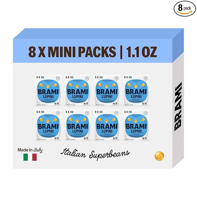 Brami Lupini Beans Snack, Sea Salt & Vinegar | 7g Plant Protein, 0g Net Carbs | Vegan, Vegetarian