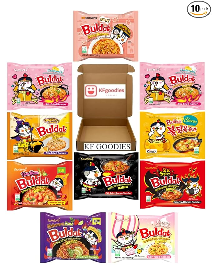Samyang Buldak Hot Spicy Chicken Ramen Noodle Korean Stir-Fried Ramen (10 Pack, 2X Spicy, Carbonara