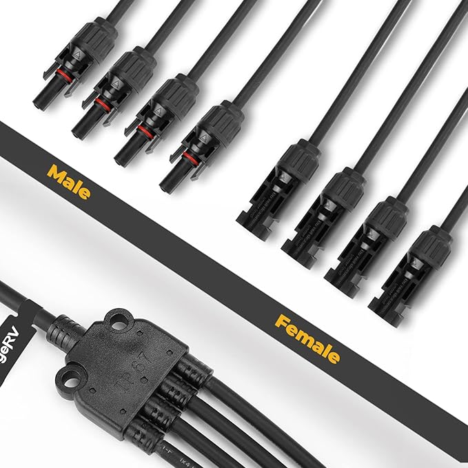 BougeRV Solar Y Branch Connectors Extra Long Solar Panel Parallel Connectors 1 to 4 Solar Cable