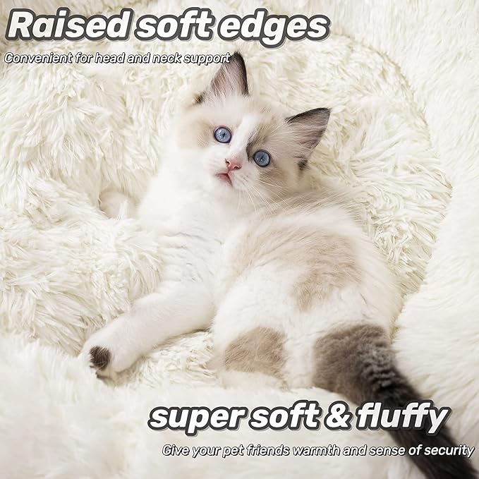 Anti Anxiety Round Fluffy Plush Faux Fur Warm Washable Dog Bed & Cat Bed, Original Bed for Small