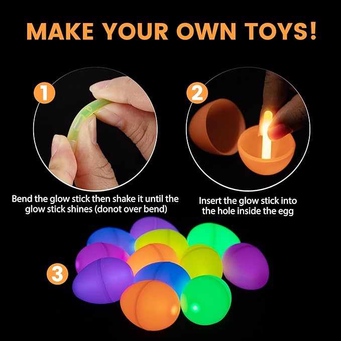POPGIFTU 120 Easter Eggs with 240 Mini Glow Sticks, Glow-in-the-Dark Easter Eggs Bulk for Kids