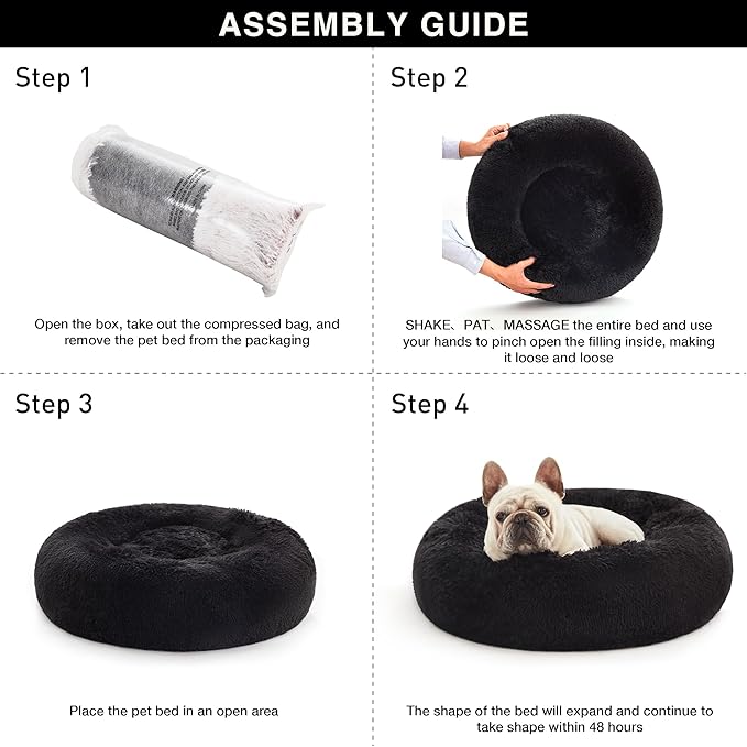 Love's cabin Calming Cat Bed for Indoor Cats,Anti-Anxiety Donut Round Dog Bed,Fluffy Faux Fur
