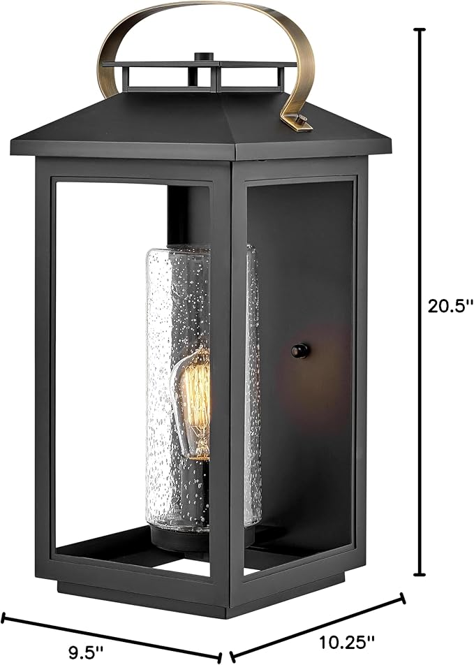Hinkley Atwater Medium Wall Mount Outdoor Lantern - Composite, Clear Seedy Glass, Anti-Fade - Black
