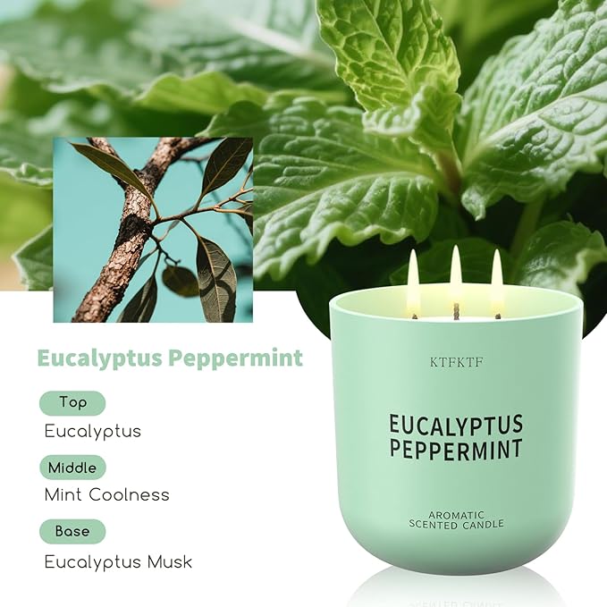 Eucalyptus Peppermint Scented Candle for Home, 14.2oz 80 Hours Long Lasting Aromatherapy Candles