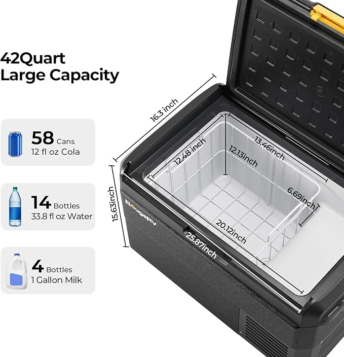 BougeRV 12 Volt Car Refrigerator, CRS 42 Quart Portable Fridge Freezer with APP Control, -4℉ to 68℉