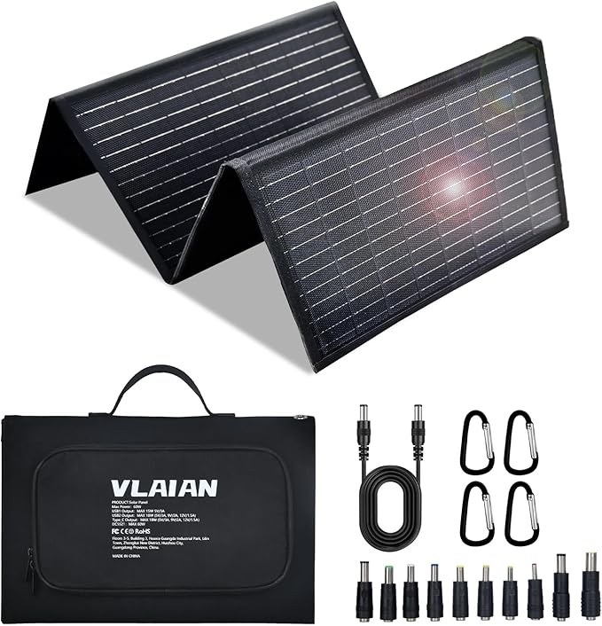 60W Portable Solar Panel,60 Watt Foldable Solar Panels Chargers with QC3.0 USB-A USB-C DC5521,IP67