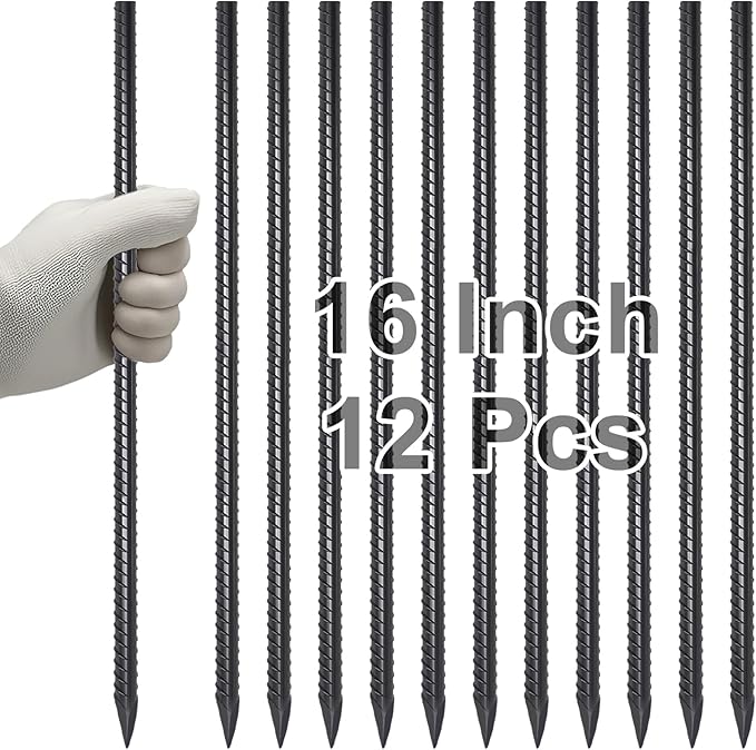 VVOKGO Rebar Stakes 16 Inches Ground Concrete Form Stakes (12pcs), Straight Metal Spikes Heavy Duty