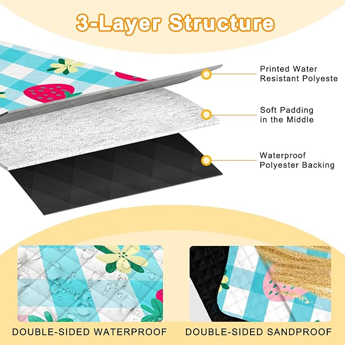 Extra Large Picnic Blanket Waterproof,80"x 80"Foldable Machine Washable Beach Blankets,Outdoor