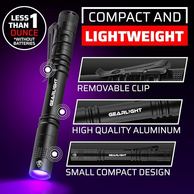 GearLight UV Black Light Flashlight S100 [2 Pack] - Mini Blacklight Ultraviolet Pen Lights for Leak