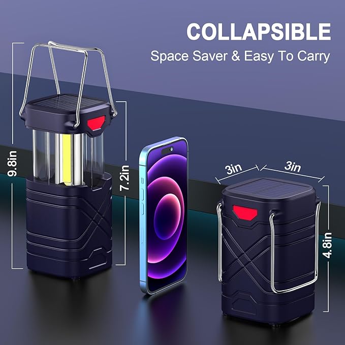 LETMY 4 Pack Camping Lantern, Rechargeable LED Lanterns, Solar Lantern Battery Powered Hurricane
